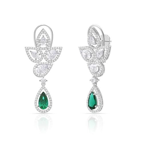Image of 925 Sterling Silver Dangle Earrings for Women | AAA Cubic Zirconia Silver Drop Earrings | Rhodium Plated Anti-Tarnish Hypoallergenic Jewellery | Lightweight Fashion Earrings | Birthday, Anniversary & Rakhi Gift