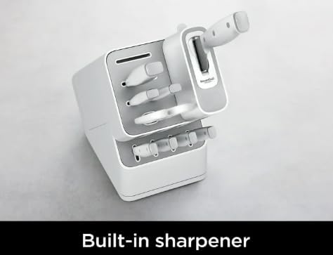 Niinjja Never Dull 10 Piece, Essential Knife System with Built In Sharpener, Sharp Precision, Comfortable Grip, Stainless Steel, Compact, color white (model 12010 WH)