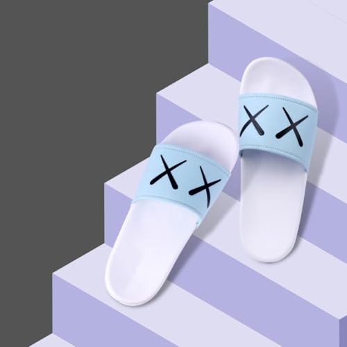 Image of PERY-PAO Sliders Mens White, Sky Blue Stylish Printed Flip Flop & Slippers
