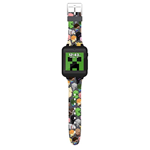 Minecraft Kids LED Smartwatch Interactive Gaming-Themed Watch 10 Changeable Faces, Step Counter, Calculator, Games, Selfie Cam, Alarm & Timer, Printed Silicone Straps – Fits Wrists 5.5"-8.0"