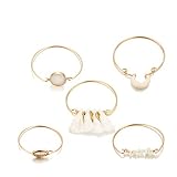 YIKOUQI Boho Quaste Gold Shell Horn Stein Armband Armreif Set Frauen Geometrische Naturstein Armreif Schmuck 5Pcs /Set