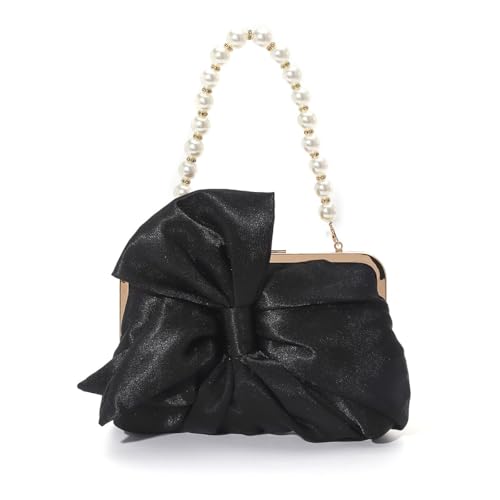 Image of Simcat Womens Clutch Bag,Pleated Satin Handbag Lady Pleated Bow Purse Evening Bag with Chain for Wedding Prom Formal Party