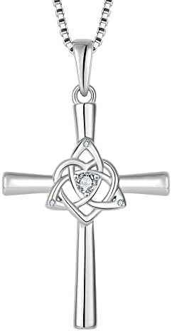 Lwasry Irish Celtic Knot Trinity Necklace Silver Cross Pendant Polished Religious Good Luck jewelry for Women Girls