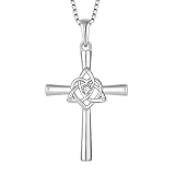 Lwasry Irish Celtic Knot Trinity Necklace Silver Cross Pendant Polished Religious Good Luck jewelry