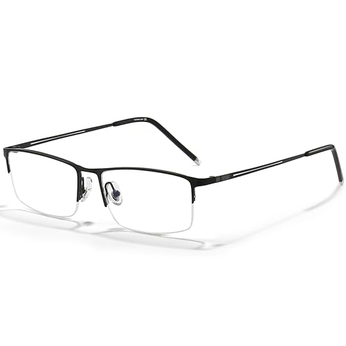 ANRRI Gafas de luz azul rectangulares para hombre, montura semi-sin montura, ligeras, para videojuegos, color titanio negro (Negro)