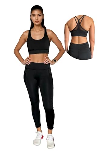 Ballandoro Ensemble Sport Femme Fitness - Tenue de Sport Brassiere sans Armature et Leggins Anti Cellulite Push Up, Sportswear Combinaison Pilates Running Yoga...