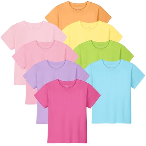 Poroka Baby and Toddler Girls Short Sleeve T-Shirts Cotton Crewneck Shirts Basic Solid Tees Summer Casual Tops, Multipack