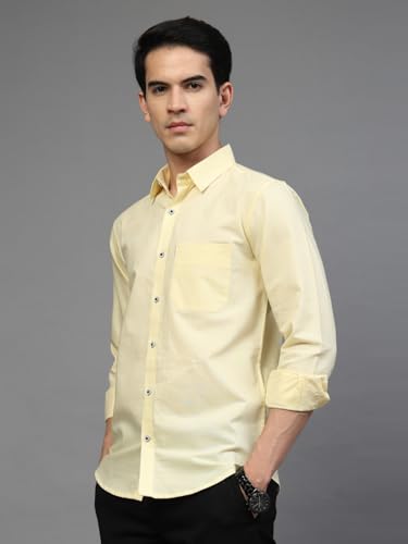 Image of Majestic Man Solid Cotton Casual Shirt - Slim Fit, Full Sleeves, Premium Button Closure