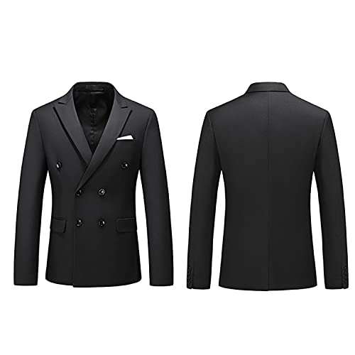 Mens Double Breasted 3 Piece Suits Wedding Party Dress Suit Groom Tuxedos Formal Blazer Jacket & Trousers & Waistcoat (Black,4X-Large)2