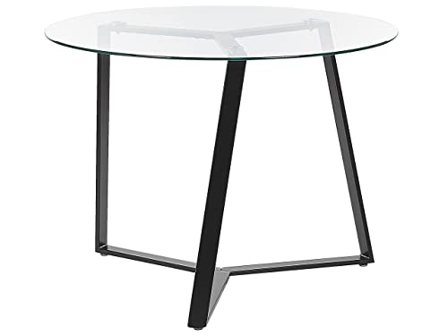 Beliani Runder Esstisch 100 cm Sicherheitsglas dekorative Beine in Schwarz elegant Kebri