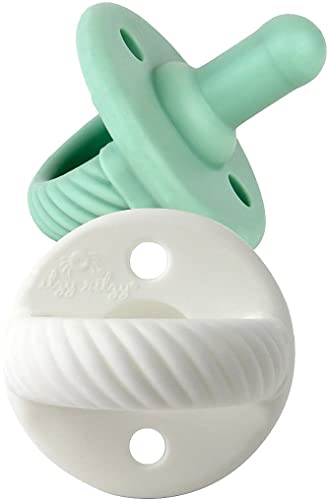 Image of Itzy Ritzy Sweetie Soother Pacifier - Silicone - Set of 2 - For Newborn with Collapsible Handle & Two Air Holes for Added Safety, in Mint & White, Ages Newborn & Up
