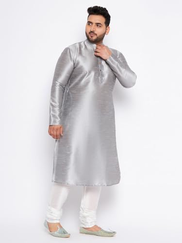 Image of Vastramay Plus Men's White Silk Blend Kurta Pyjama Set VPLUSMKWH001nPBL 44 | Independence Day