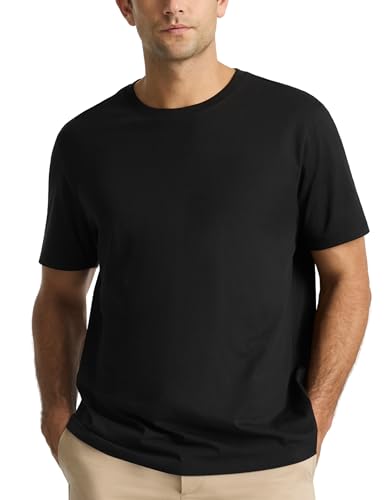 Supima® Mercerised Cotton Crew Neck T-Shirts for Men - Black - Medium | Soft, Lustrous, Regular Fit - 5.6oz Lightweight, Durable Extra-Long Staple Cotton - True to Size, Smooth Skin Feel - USA Grown