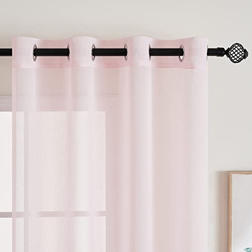EMEMA Gardinen mit Ösen 2er Set 225cm Lang Rosa Vorhang Voile Vorhänge – Ansicht 6