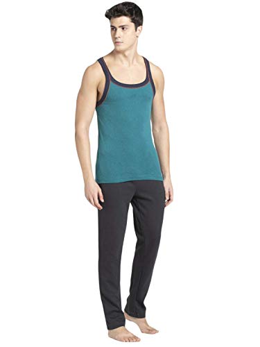 Image of Jockey US54 Men's Super Combed Cotton Rib Square Neckline Gym Vest with Back Panel Graphic Print (Shoulder Starp Color May Vary)