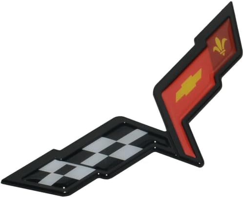 Image of 1Pcs Front Hood & Rear Fascia Crossed Flags Emblems Car 3D Badge Nameplate Decal Sticker Fit for 2005-2013 Corvette C6 (Black)