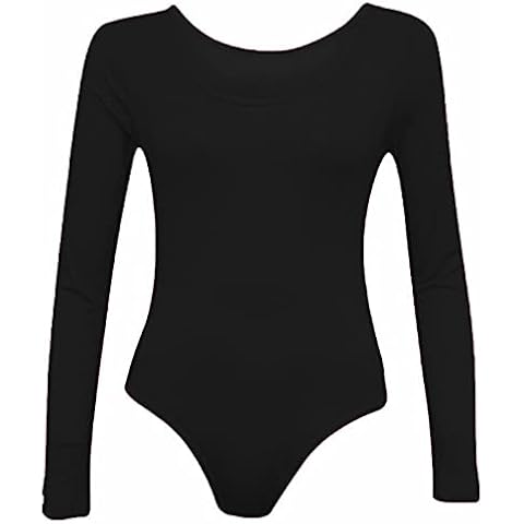 Women's Long Sleeve Round Neck Plain Casual Stretch Comfy Bodysuit Ladies Top T-Shirt UK 8-14 (Black, 8) Cover