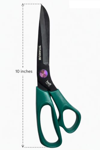 Image of Heff Heavy Titanium Tailor Fabric Scissors, Green Handle, Professional Cloth Cutting Tool, 10 Inches