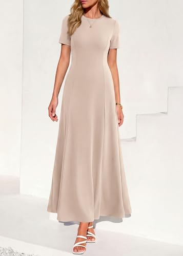 KIRUNDO Wedding Guest Dresses for Women 2026 Spring Summer Short Sleeve Pleated Long Flowy A Line Formal Maxi Dress Pockets - Image 3