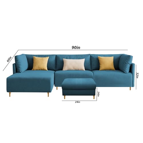 Image of Carina LHS 4 Seater L Shape Sofa Set with Center Table for Living Room (Turquise Fabric) Premium Fabric Sofa