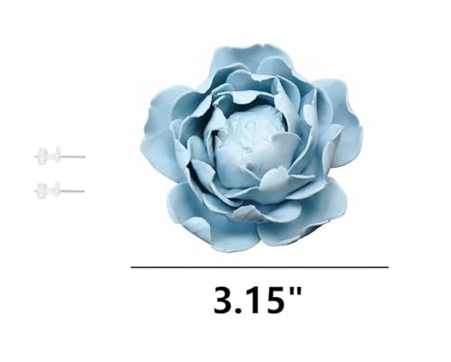 Image of Ceramic Flower Wall Art Decor, Artificial Flower Wall Sculpture,Handmade Ceramic Flowers for Home,Hallway,Living Room, Kitchen,Bathroom (Light Blue,Peony Flower Bud, 3.54 inch)
