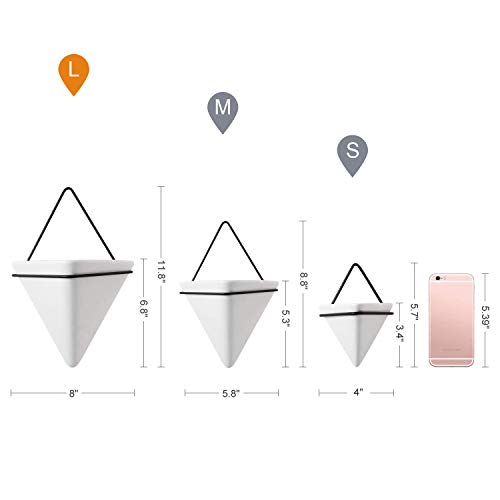 T4U Triangle Wall Planter Indoor, Set Of 2 Ceramic Hanging Wall Planter, Geometric Succulent Air Plant Holder Vase Flower Cactus Faux Plants Containers, White Modern Decor For Home And Office #TOP5