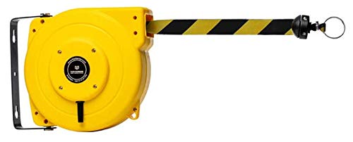 Rollo de barrera de seguridad (18 m) – Correa de alto rendimiento (negro/amarillo) retráctil cinta de barrera / soporte de pared con correa