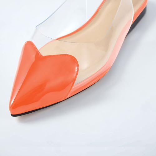 Wrynthevia VogueVent Women's Fashion Pointed Toe Heart Transparent PVC Slingback Flat Shoes Comfort Slip On Cap Toe Clear Ballet Flats Work Wedding Dress Flat Shoes for Women Orange Size 8.53