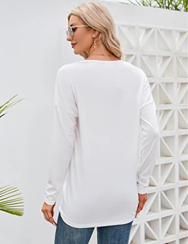 Coolmee Maternity Button Down Tops Shirts Long Sleeve V Neck Nursing Tops Casual Fall T Shirt Tie Knot Pregnancy Tunic Blouse Long Sleeve White Xxl #TOP5