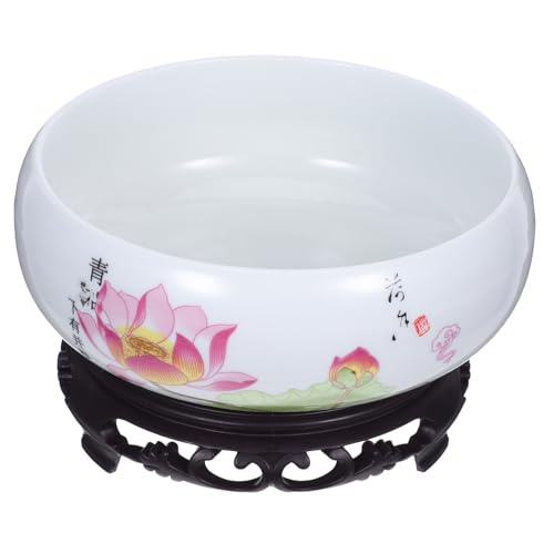 DOITOOL Pot Fleur Intérieur Céramique Blanche avec Base Bol Lotus Hydroponique pour Plantes Aquatiques Décoration Maison Élégante