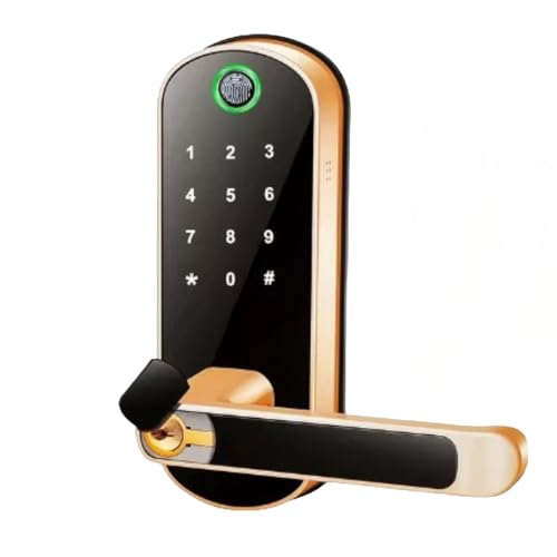 TPPTレバーハンドル錠 スマート指紋ドアロック 指紋認証、カードキー、キーホルダー、USB緊急電源、ブルートゥースのデジタルパスワードIC Karte キーと互換性 家庭用デジタル、オフィス (ゴールデン)