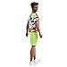 Barbie Fashionistas Ken Doll #123, Broad with Black Curly Hair Wearing Multi-Colored Camo Print Shirt, Neon Green Shorts & Silvery Sneakers