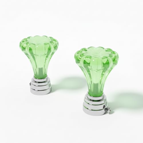 Image of Atlantic Curtain Rod Finials Set of 2 - Flower Style Decorative Textured Resin Finials for Standard Drapery Rods, Emerald Green