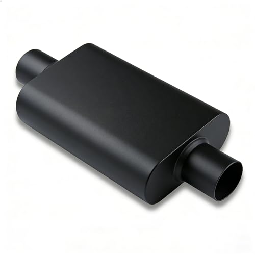 Image of Universal 3 inch Dual Chamber Center Inlet Center Outlet Muffler - Aluminized Steel Black, Aggressive Deep Sound, 17 inch Total Length