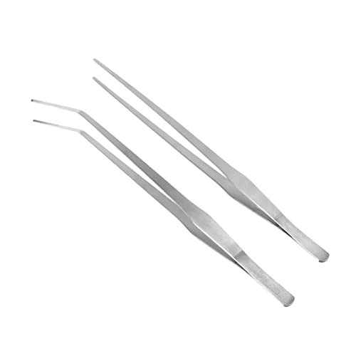 IWOWHERO 38cm Stainless Steel Straight Curved Tweezers Set Aquarium Plant Tweezers for Low-growing Carpet Plants