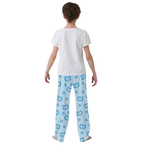 Lovely Tiger Paw Print Boys Long Pants Soft Trousers Elastic Waist Kids Lounge Bottoms with Pockets S-XL3