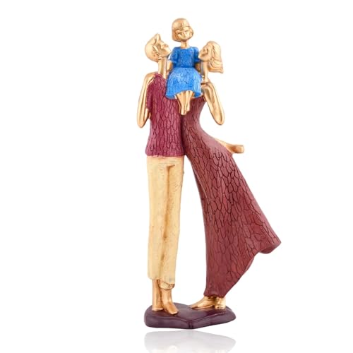 Image of Xtore Gold & Burgundy Resin Family Figurine | Modern Decorative Statue | Parent and Child Design | Living Room, Bedroom, Office Accent - (Pack of 1, Multicolor)