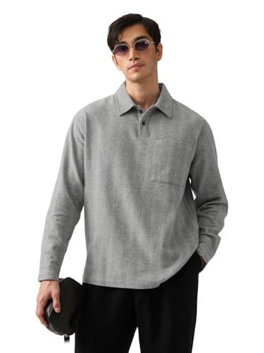 Polo surdimensionné en coton texturé gris pour homme et garçon
