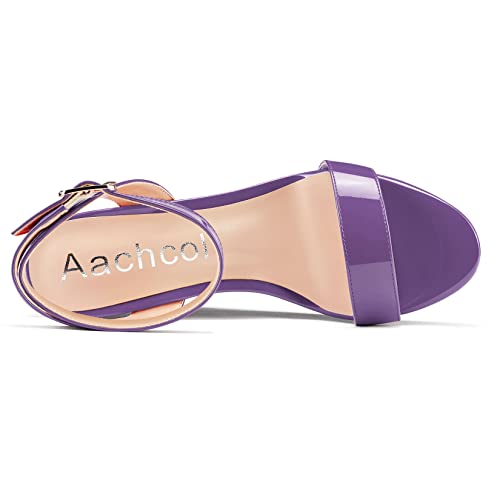 Image of Aachcol Women Platform Wedge Sandals Round Peep Open Toe Ankle Strap Slingback Two-Piece Chunky Block High Heel Dress Shoes Pumps Party Patent 4 Inch
