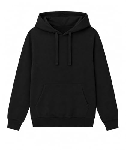 WINKIKI Kinder Hoodie Schwarz aus 100% Baumwolle Kapuzenpullover & Sweatshirt für Jungen und Mädchen mit Kängurutasche Größen 140170