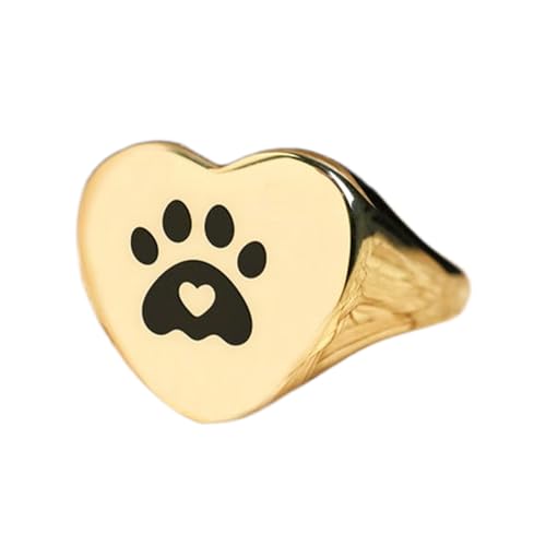 Bague patte de chien anti-allergie, chevalière cœur en argent 925 plaqué or