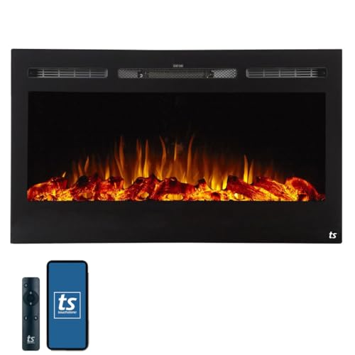 Image of Touchstone Smart Electric Fireplace-The Sideline 36 inch Wide-in Wall Recessed - 30 Realistic Ember Color /Flame Options - 1,500W Heater w /Thermostat - Log & Crystal Hearth Options - Alexa /WiFi Enabled