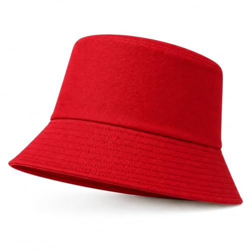 Truebuy Bucket Hat Unisex Sun Protection Hat Lightweight Cotton Wide Brim Summer Hat for Men Women Packable Fishing Hiking Travel Festival Beach (Red)