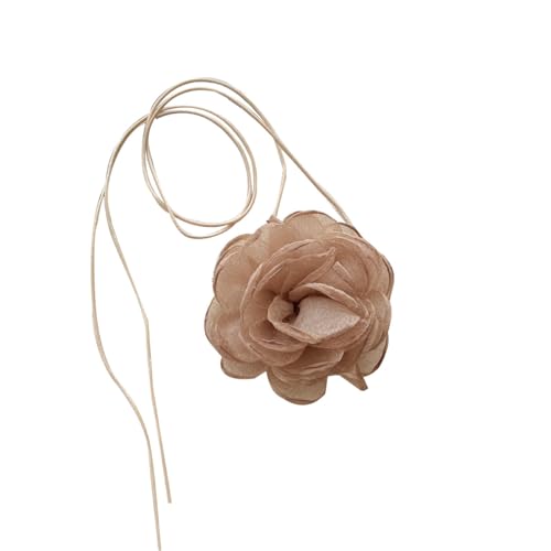 Kokoma Vintage Rose Flower Choker Necklace for Women Lady Brown Big Floral Lace-up Necklace Collar Tie Choker Necklace for Party Bride Wedding Party Summer