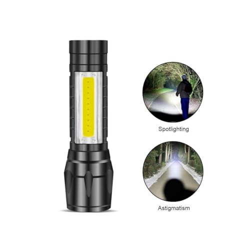 Image of Home Lane LED Flashlight with COB Light Mini Waterproof Portable LED Flashlight USB Rechargeable 3 Modes Light Flashlight - Black