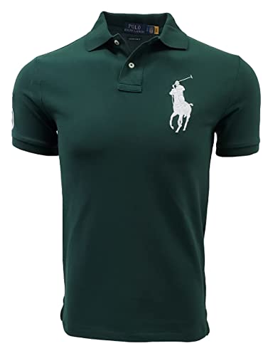 Polo Ralph Lauren Mens Polo Shirt Custom Slim Fit Big Logo Mesh (Small, Dark Green)