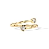 PAVOI Anillo de derivación de circonita cúbica chapado en oro de 14 quilates | Anillo de diamante de imitación BTY | Anillos apilables para mujer, Oro blanco, Circonita cúbica