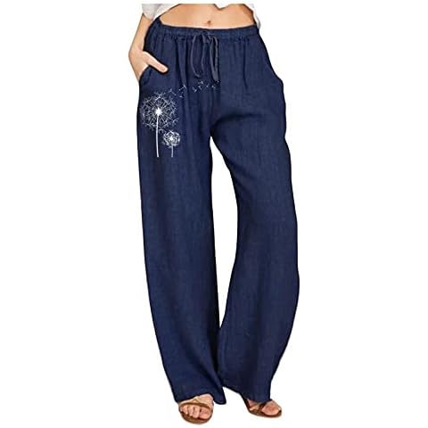 Bolonwzi Hose Damen Einfarbig Basic Leinen Sommer Freizeithose Weites Bein Luftige Sweathose Yogahosen Laufhose Casual Basic Lange Hose Leichte Relaxhose Stoffhose Palazzo Hose Cover