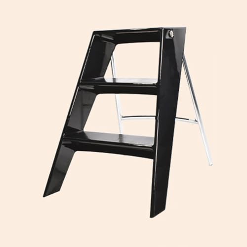 MSHGSKU Escalera Plegable acrílica de 3 peldaños, Ligera y portátil, Multifuncional, con Estante y Silla, diseño Que Ahorra Espacio, Color Negro.