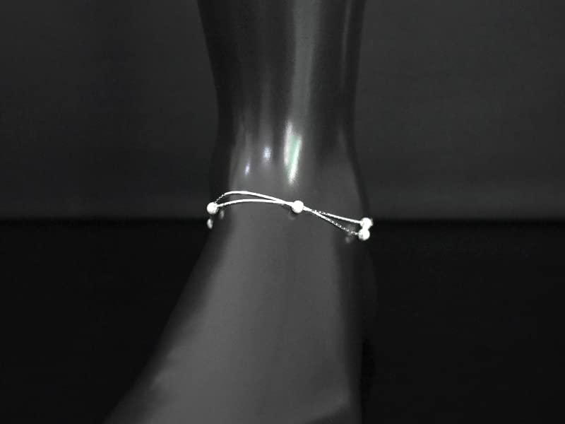 CMBSSTFC 925 Sterling Silber Doppelschichtige mattierte Perlen Fußkettchen Damen Kleiner Anhänger Strand Fußkette Schmuck, OZZKI